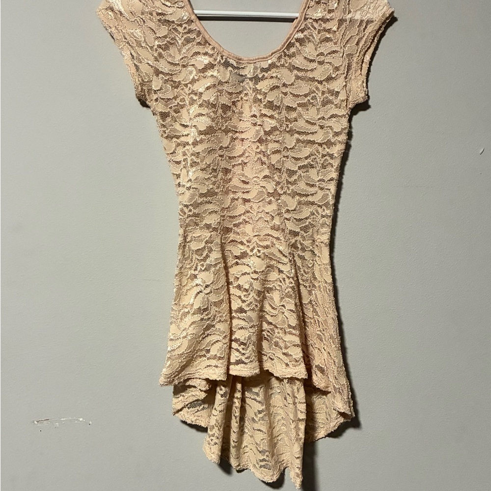 Women's Lace Peplum Blouse in Nude